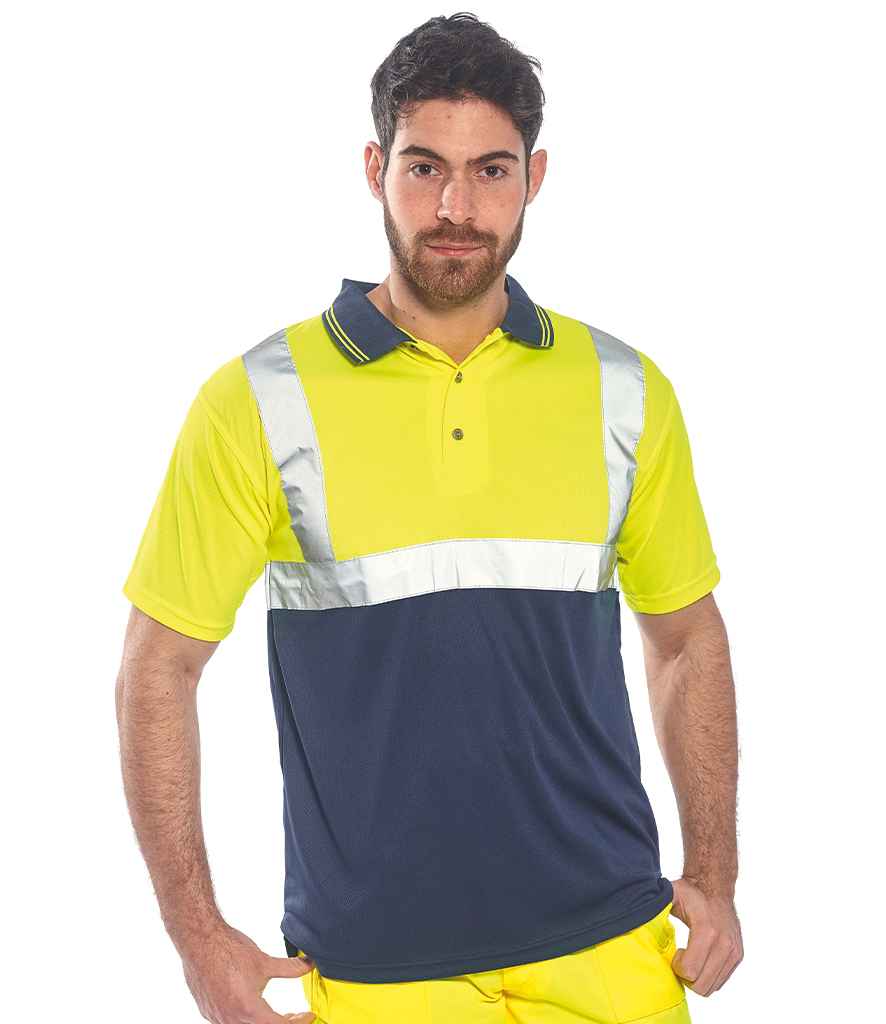 [PW062 YL/NV S] Portwest Hi-Vis Two Tone Polo Shirt (S)
