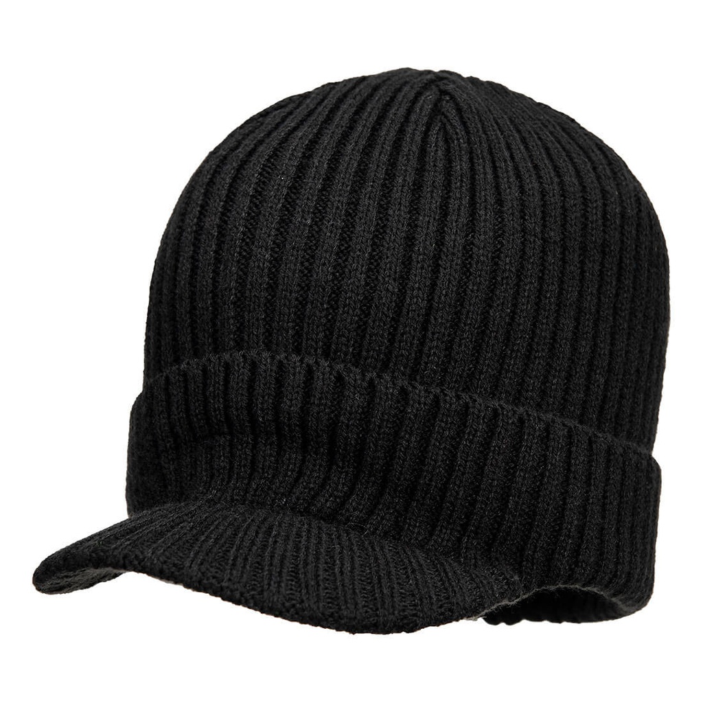[HA24BKR] Beanie Hat with Peak (Black)